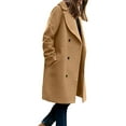 thumbnail image 1 of HNMKIU Women's Winter Blend Mid Long Coat with Notch Lapel Double Jacket Classic Long Coat Women for Fashion Outerwear Khaki,M, 1 of 5