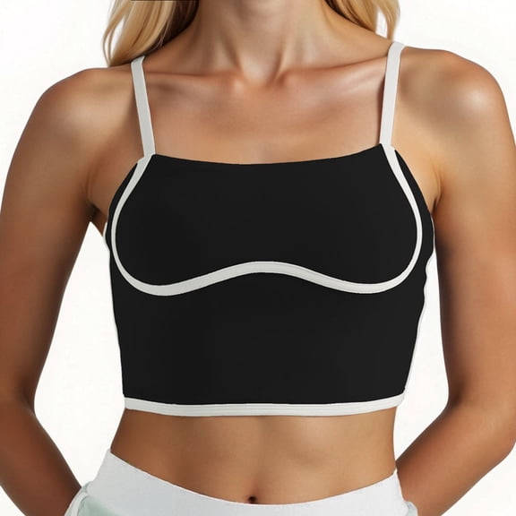 HNMKIU Women's Workout Tank Tops Square Neck Longline Sports Bra Support Crop Yoga Top Spaghetti Strap Built-In Bras for Women,Size M