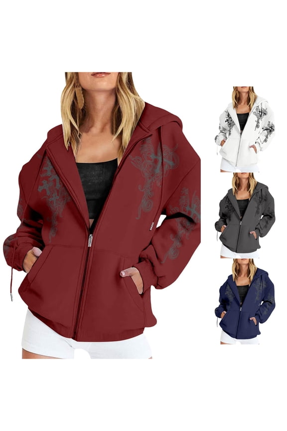 Women's Zip Up Hoodie With Cloud Print Comfortable Casual Pullover Sweatshirt Jacket For Daily Wear ,S