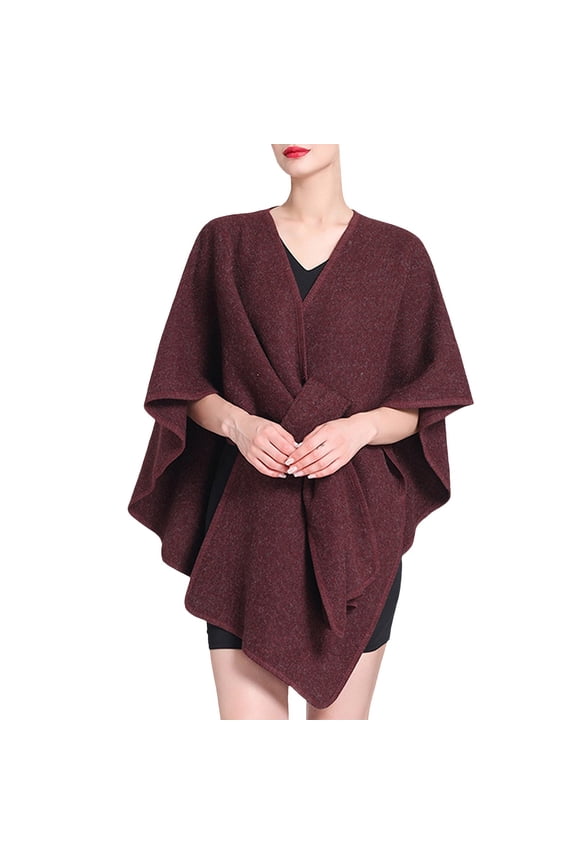 Womens Autumn Winter Imitation Collar Hooded Shawl Cape with Woolen Coat Large Cardigan Style Outerwear for Women ,One Size