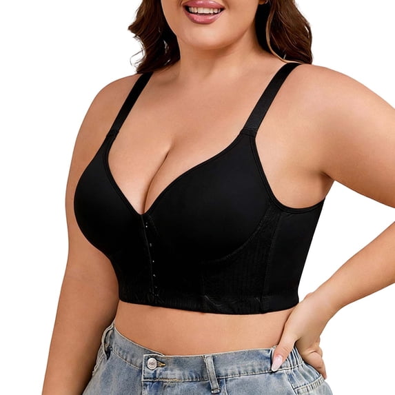 HNMKIU Womens Bras with Adjustable Straps Front Hook Closure Plus Size Comfort Wireless Light Support Everyday Wear Wireless Bras for Women Black,XXXL