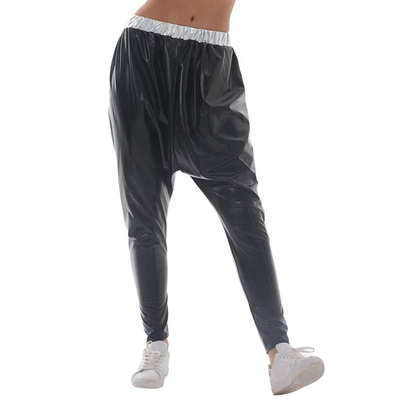 HNMKIU Womens Drop Crotch Fashion Harem Relaxed Fit Baggy for a and Casual Trousers for Women Black,L
