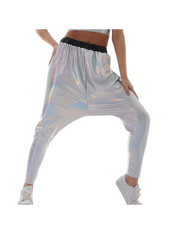 Womens Drop Crotch Fashion Harem Relaxed Fit Baggy for a and Casual Trousers for Women Silver,XL