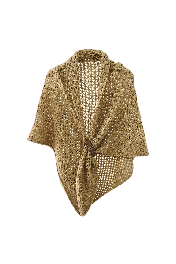 Womens Fashion Solid Color Large Triangle Shawl with Leather Button Cape Scarf for Winter Z9172-KH2,One Size
