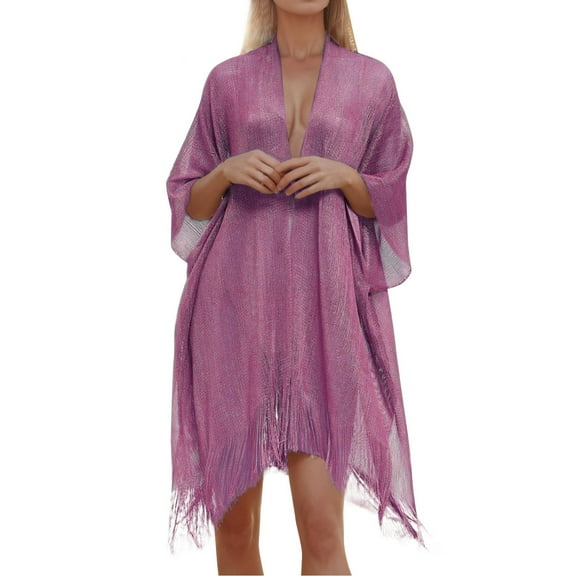 HNMKIU Womens Filigree Fringe Cape with in Solid Transparent Lightweight Shawl for Elegant Evening Wear Purple,One Size