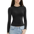 thumbnail image 1 of HNMKIU Womens Fitted T Shirts for Women Long Sleeve Round Neck Crop Top Basic Solid Slim Fit for Workout Yoga Black,XL, 1 of 3