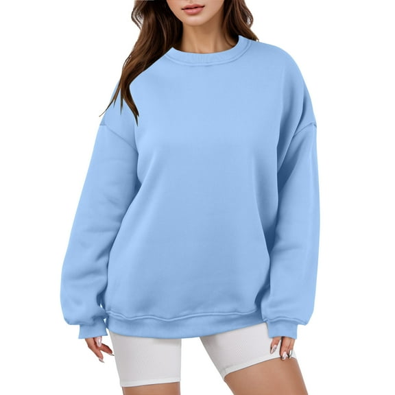 HNMKIU Womens Sweatshirt Crewneck Loose Fit Long Sleeve Pullover Casual Fall Top Sweatshirts for Women and Hoodie Alternative Z01_Blueï¼L