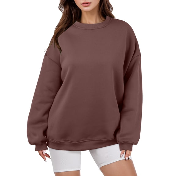 HNMKIU Womens Sweatshirt Crewneck Loose Fit Long Sleeve Pullover Casual Fall Top Sweatshirts for Women and Hoodie Alternative Z01_Coffeeï¼L