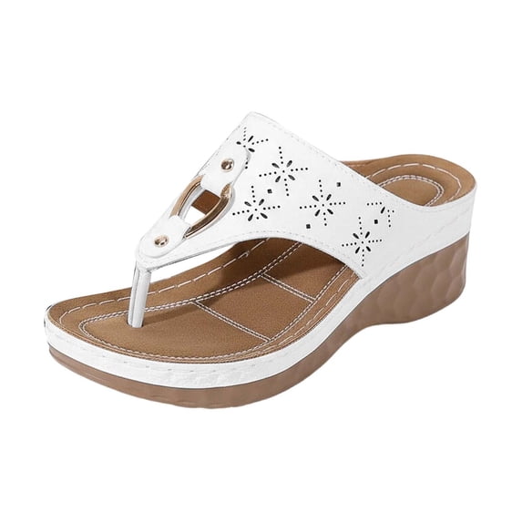HNMKIU Womens Flip Flops Fashion Platform Slide Sandals with Upper Comfortable Toe Post for Summer Casual Comfy Slippers for Women White,6.5