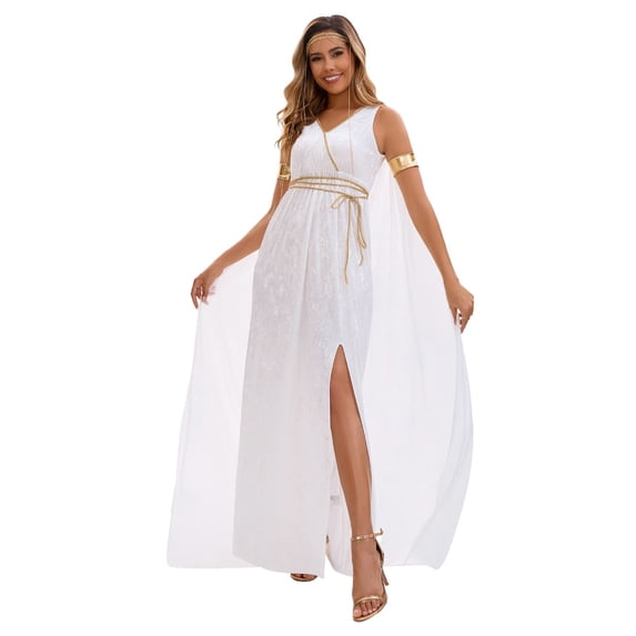 HNMKIU Womens Greek Elegant Athenian Tunic Dress Outfit For Halloween Party Ancient Theme White Robe