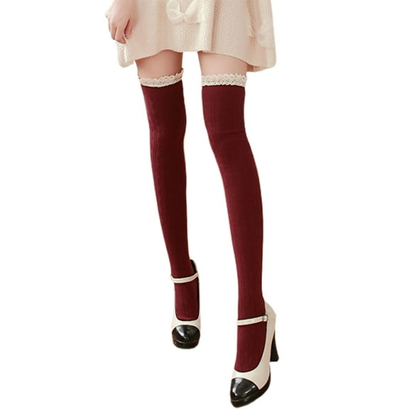 HNMKIU Womens High Socks Opaque Lace Thigh High Stockings Fashionable Hosiery for Elegant,Size One Size