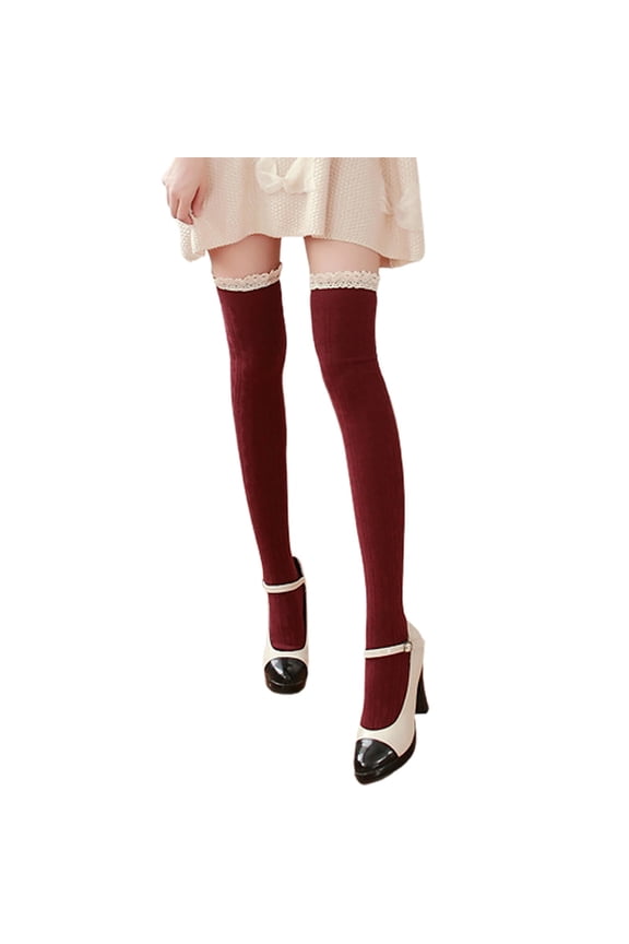 HNMKIU Womens High Socks Opaque Lace Thigh High Stockings Fashionable Hosiery for Elegant,Size One Size