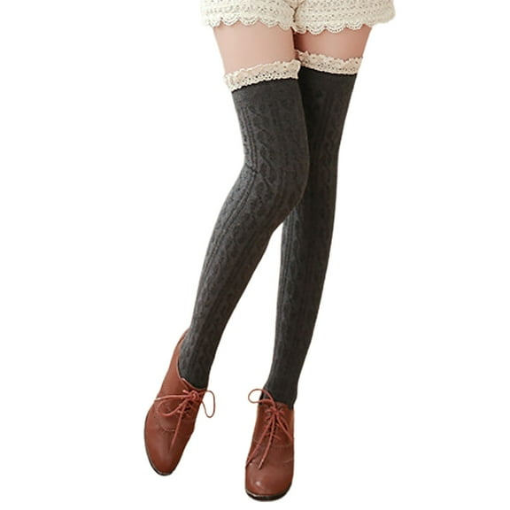 HNMKIU Womens High Socks Opaque Lace Thigh High Stockings Fashionable Hosiery for Elegant,Sizes One Size