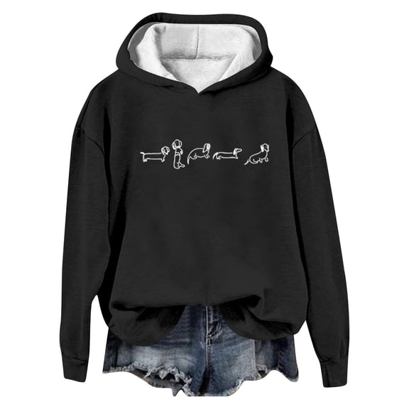 HNMKIU Womens Hoodies Fashion Letter Print Casual Loose Fit Pullover Hoodie Soft and Comfortable Long Sleeve Top for Everyday Wear 02_Black,L