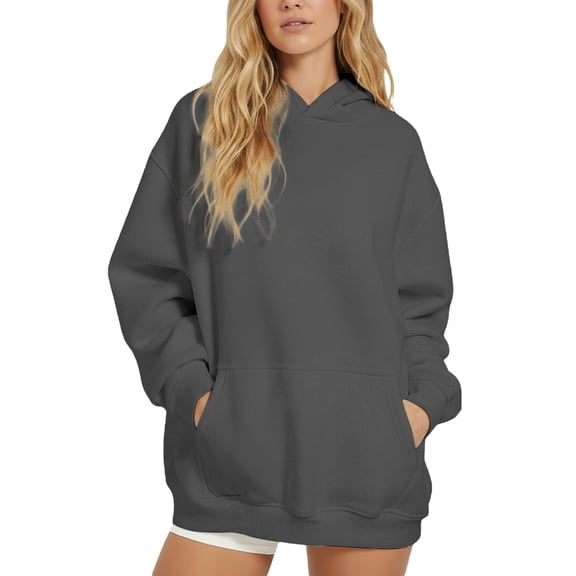 HNMKIU Womens Hoodies Plus Size Pullover Hoodie Solid Color Casual Sweatshirt Jacket for Everyday Wear and Comfortable Outerwear Grey,XXXL
