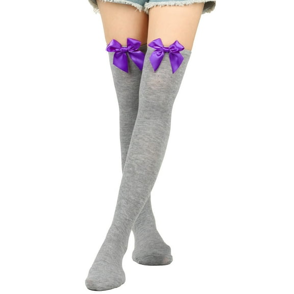 HNMKIU Womens Long Socks Bowknot Pure Color Thigh High Festival Socks for Christmas Celebrations,Size One Size