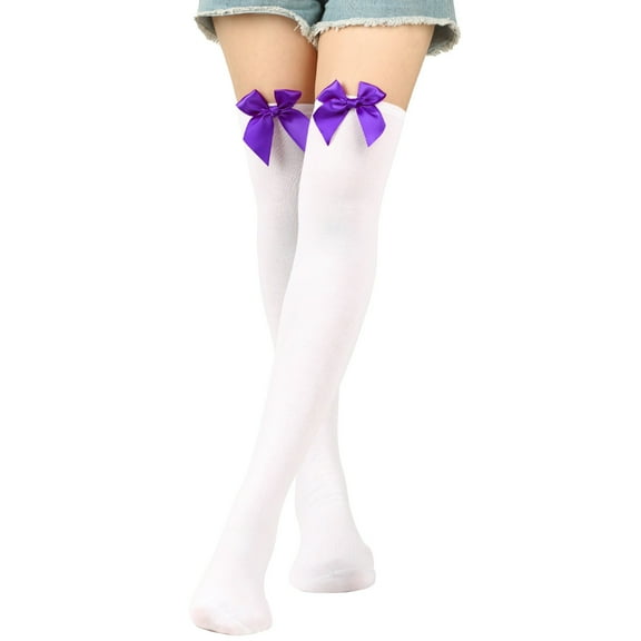 HNMKIU Womens Long Socks Bowknot Pure Color Thigh High Festival Socks for Christmas Celebrations,Size One Size