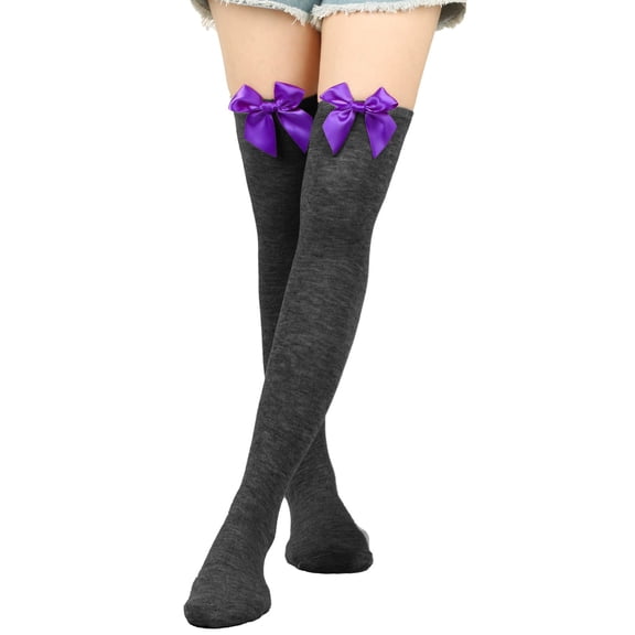HNMKIU Womens Long Socks Bowknot Pure Color Thigh High Festival Socks for Christmas Celebrations,Sizes One Size