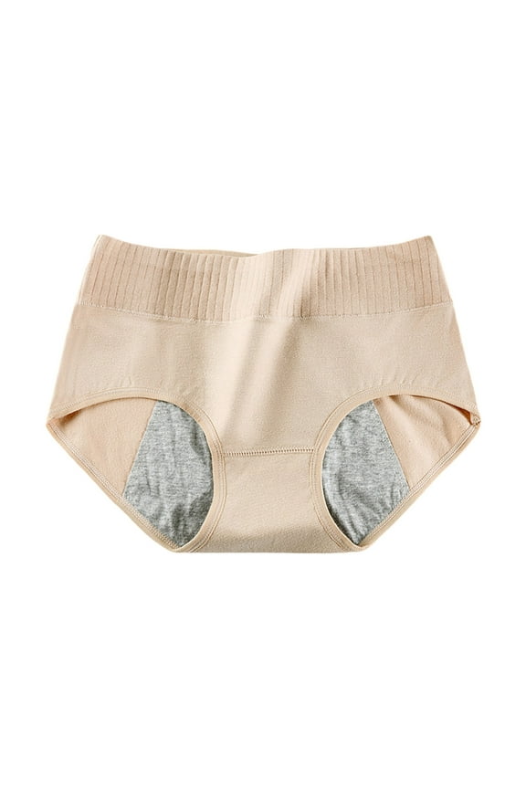 Womens Panties 4 Layer Leakproof Menstrual Briefs Solid Color Daily Comfort for Girls and Teens Seamless Underwear 02_Beige,XXL