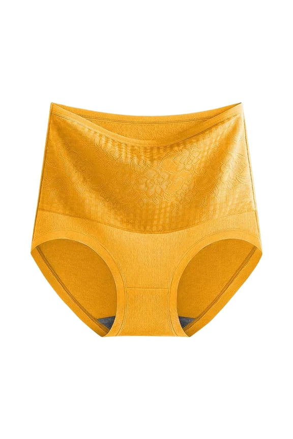 Womens Panties High Waist Lined Thermal Thickened Underwear for Warmth Waist Support and Comfort Seamless Underwear for Women Yellow,L