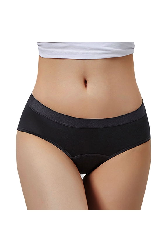 Womens Panties Mid Waist 4 Layer Side Leakproof Menstrual Briefs Large Size Hygienic and Comfortable Seamless Underwear Black,L