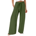 thumbnail image 1 of HNMKIU Womens Pants Daily Mid Waist with Pockets Elastic Waist Solid Loose Casual Long Length Trousers for Women Green,L, 1 of 5