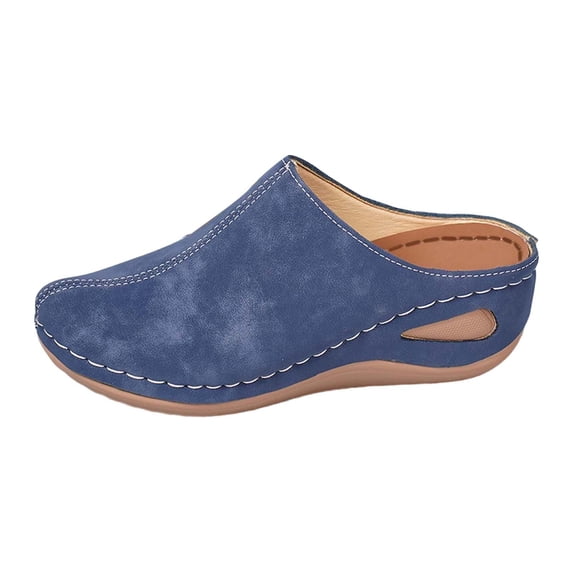 HNMKIU Womens Sandals Fashion Toe Platform Slide Style Comfortable Casual Beach Slippers with Pure Color Upper Elegant Low Heel Beach Shoes Blue,7