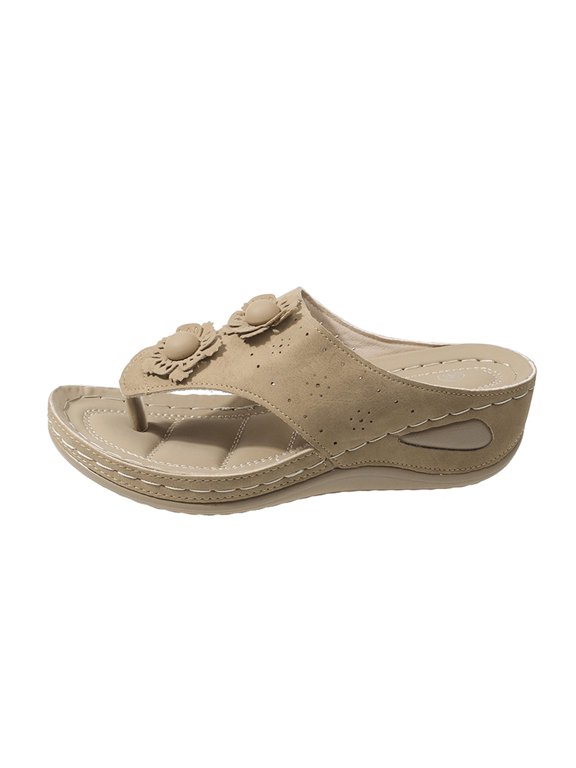 Womens Sandals Fashion Women Summer Flowers Casual Open Toe Massage Soft Bottom Slides Breathable On Style with Heel Beach Shoes Khaki,6