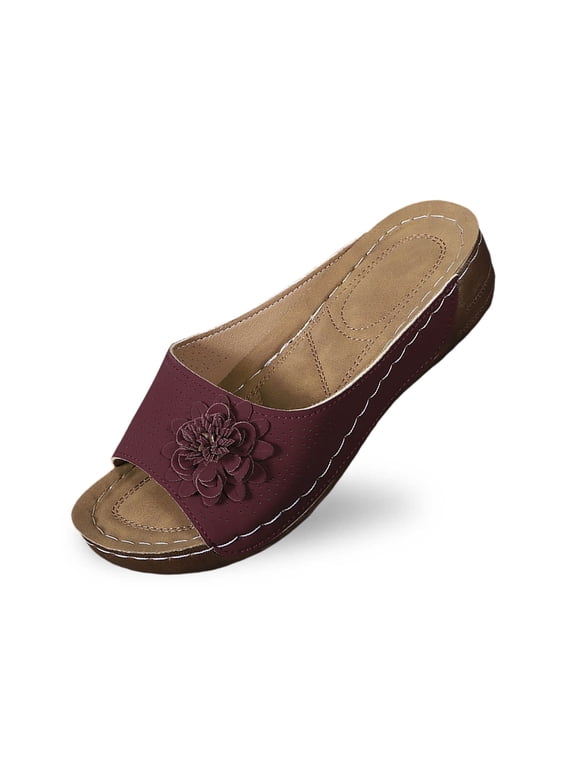 Womens Sandals Stylish Women's Open Toe Platform Slides with Flower Comfortable Temperament Style for Casual and Beach Outings Summer Shoes ,6