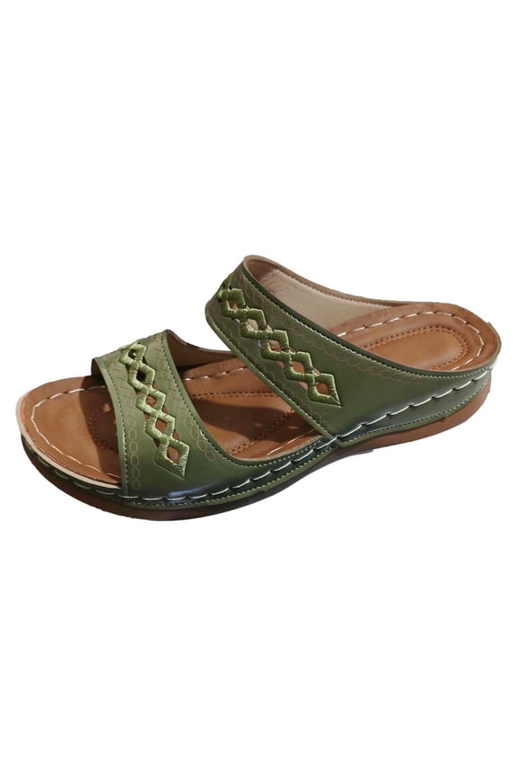 Womens Sandals Women's Summer Slides Casual Open Toe Embroidered Platform Style with Heel for Daily Wear Comfortable On Summer Shoes Army Green,6.5