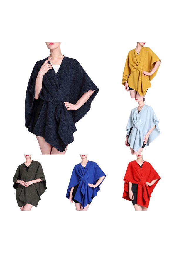 Womens Shawl Ladies Autumn Winter Imitation Collar Hooded Shawl Cape Woolen Coat Large Size Cardigan Navy,One Size