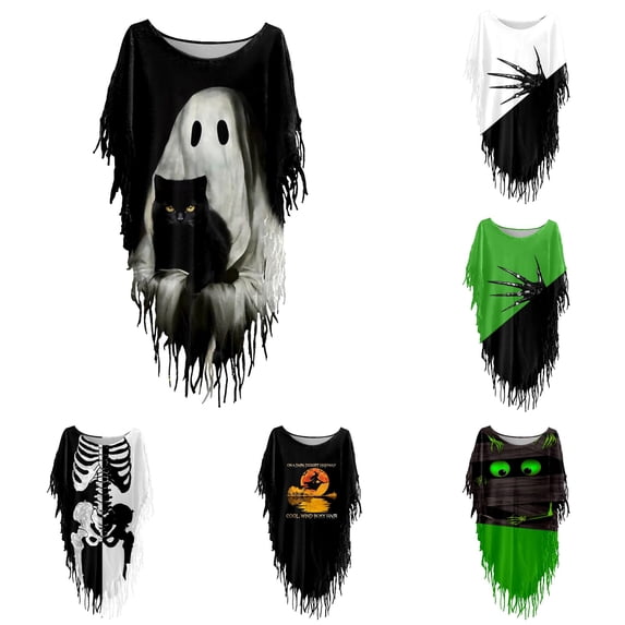 HNMKIU Womens Shawl Women’s Halloween Print Smock Cape Top Flowing Batwing Sleeve Unlined Oversized Shawl Wraps White,XXXL