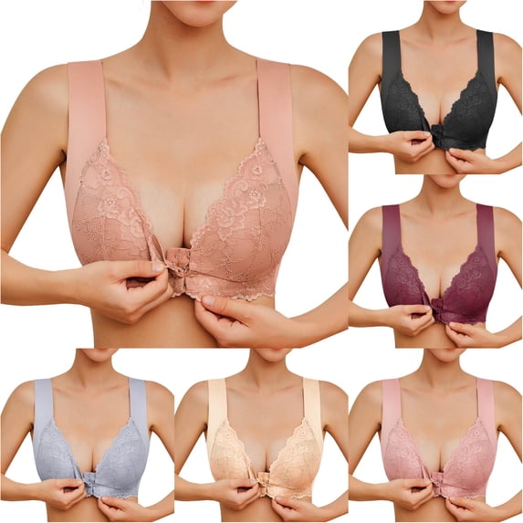 HNMKIU Womens Steel Ring French Front Close Bra T Back Plus Size Seamless Unlined Comfortable Large Bust Supportive Everyday Wear Coffee - 7XL