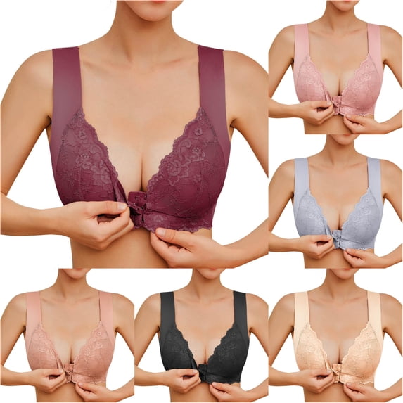 HNMKIU Womens Steel Ring French Front Close Bra T Back Plus Size Seamless Unlined Comfortable Large Bust Supportive Everyday Wear RD2 - 9XL