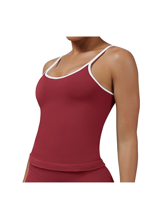 Womens T Shirts U Neck Mesh Back Design Yoga Workout Comfortable Breathable Athletic Casual Wear Sleeveless Tops for Women Red,XS