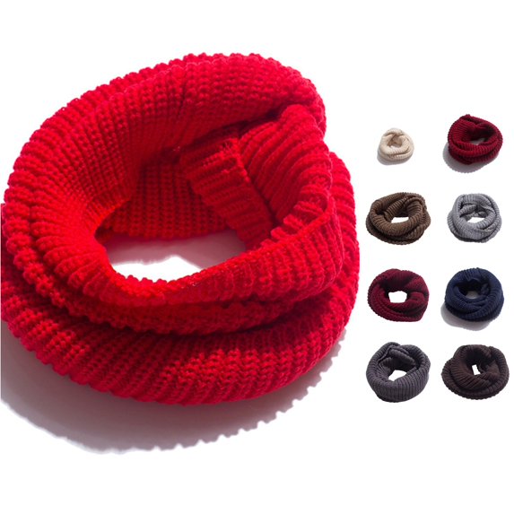 HNMKIU Womens Thick Knit Winter Two Loop Pullover Scarf Cozy Warm Neck Wrap Snood ,Red