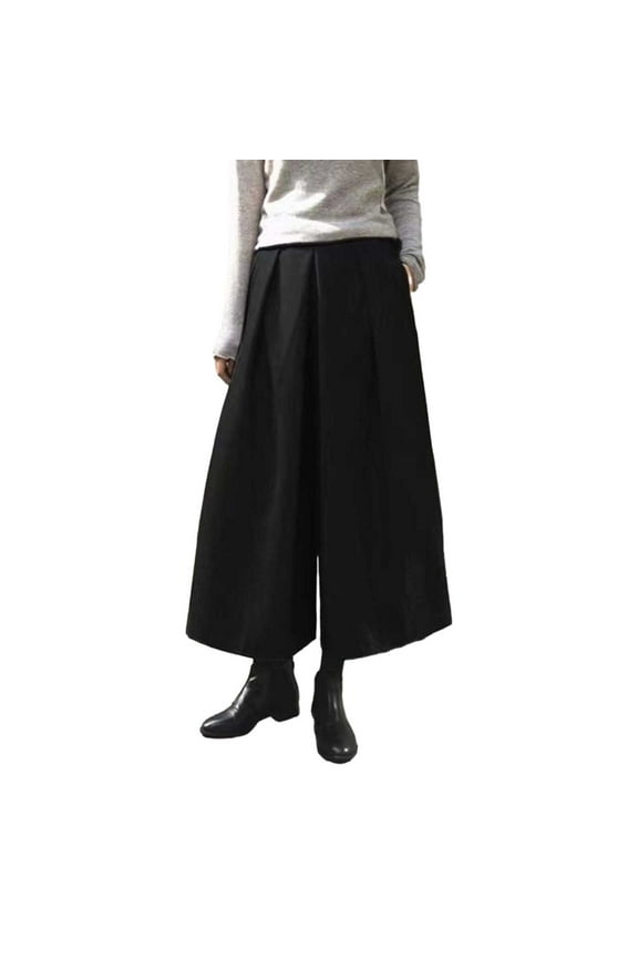 Womens Trousers Fashion Solid Loose Wide Leg Nine Quarter Culottes Elegant and Comfortable for Casual Outings Pants for Women Black,S