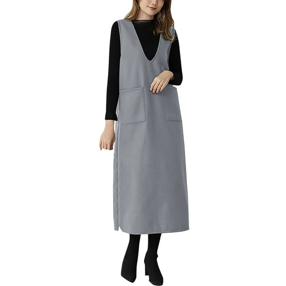 HNMKIU Womens V Neck Sleeveless Knitted Solid Long Sweater Dress with Pockets for Ladies Stylish and Practical Green,L