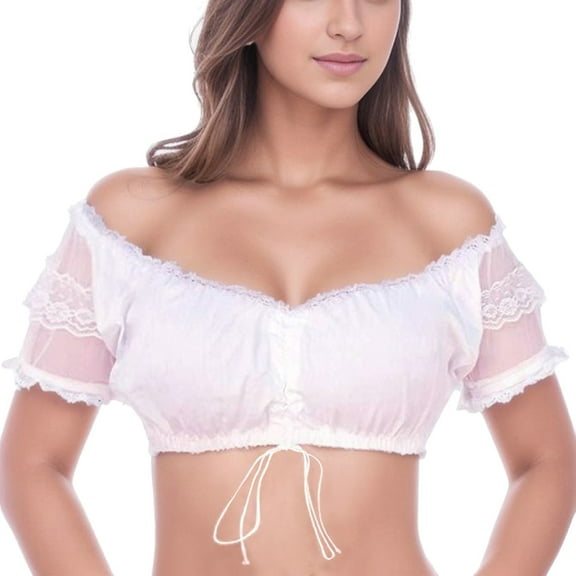 HNMKIU Womens White T Shirt Women Elegant Dirndl Blouse Black Lace Vest Lingerie Top for Oktoberfest for Women 5-White,M