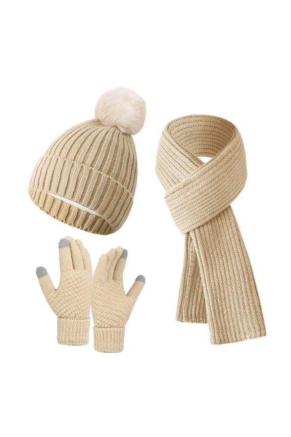 Womens Winter Hat Scarf Glove Set Lined Knit Accessories for Cold Weather Includes Warm Long Scarf and 3 PC Set,One Size