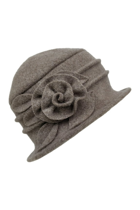 Wool Floral Cloche Hat for Women Elegant Winter Fashion Headwear Accessory Brown,One Size