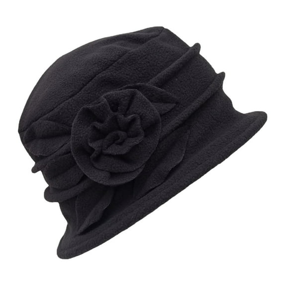 HNMKIU Wool Floral Cloche Hat for Women Elegant Winter Warm Headwear Stylish Retro Fashion Accessory Black,One Size