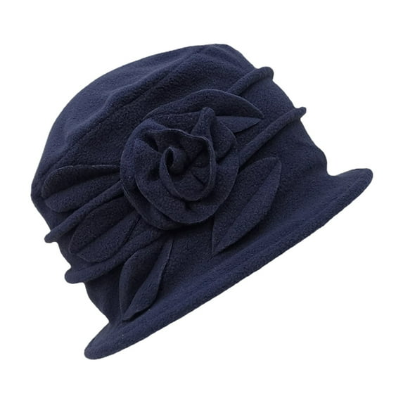 HNMKIU Wool Floral Cloche Hat for Women Elegant Winter Warm Headwear Stylish Retro Fashion Accessory Navy,One Size