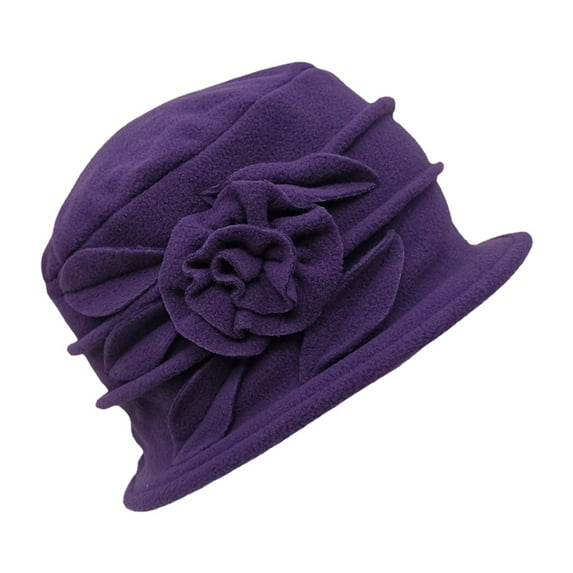 HNMKIU Wool Floral Cloche Hat for Women Elegant Winter Warm Headwear Stylish Retro Fashion Accessory Purple,One Size