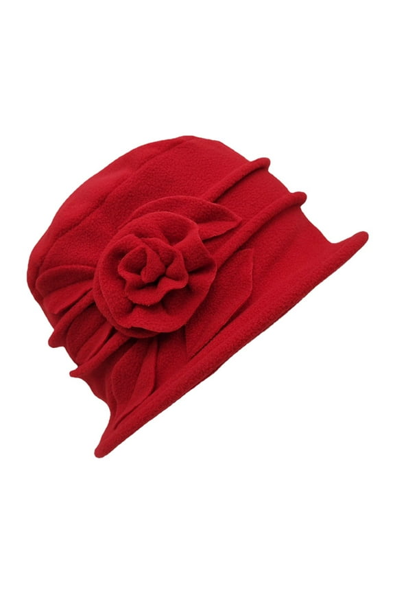 Wool Floral Cloche Hat for Women Elegant Winter Warm Headwear Stylish Retro Fashion Accessory Red,One Size