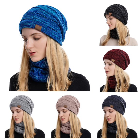 HNMKIU Woolen Hat Scarf Set Winter Neck Warmer Two Piece Unisex Outdoor Travel Accessory Blue - One Size