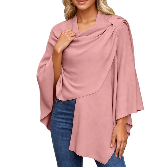HNMKIU Wrap Casual Poncho Wrap Topper for Fall Winter Knitted Elegant Shawl Cape - Relaxed Home Leisure Styling for Seasonal Pink,One Size