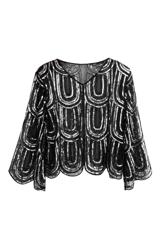 Wraps 1920s Art Deco Sequin Beaded Flapper Shawl Wrap Wedding Cape Evening Party Cover Up For Women Silver,One Size