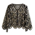 thumbnail image 1 of HNMKIU Wraps 1920s Art Deco Sequin Beaded Flapper Shawl Wrap Women's Elegant Wedding Cape Evening Party Cover Up Gold,One Size, 1 of 3