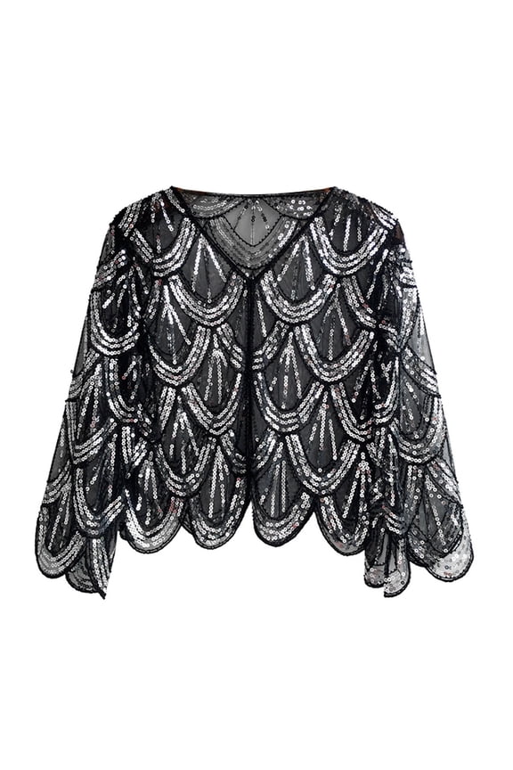 Wraps 1920s Art Deco Sequin Beaded Flapper Shawl Wrap Women's Elegant Wedding Cape Evening Party Cover Up Silver,One Size